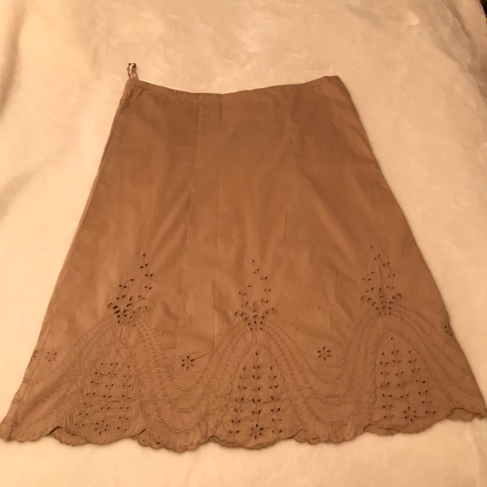 Tan Embroidered A-Line Skirt
